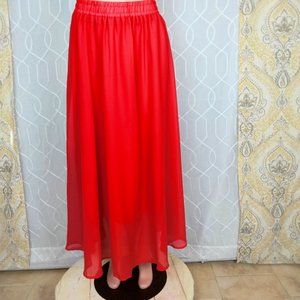Afibi Skirt Red Chiffon Retro Long Maxi Ankle Length Skirt size L